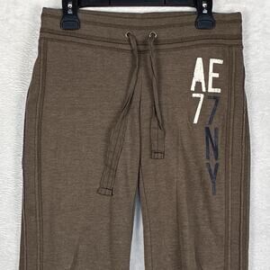 VTG Y2k American Eagle Logo Fleece Sweatpants Womens XS Brown Low Rise Preppy